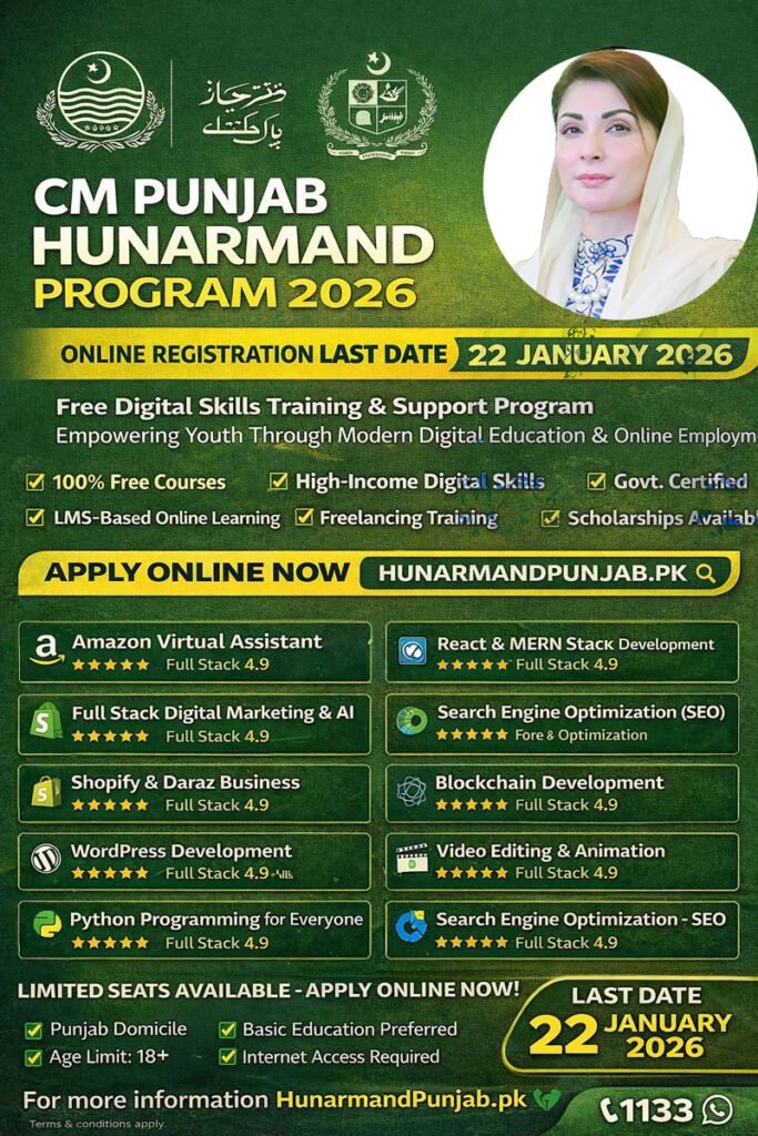 CM Punjab Hunarmand Program 2026 - Free Digital Skills Training