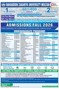 BZU Admissions Fall 2026 – Bahauddin Zakariya University Multan Apply Online